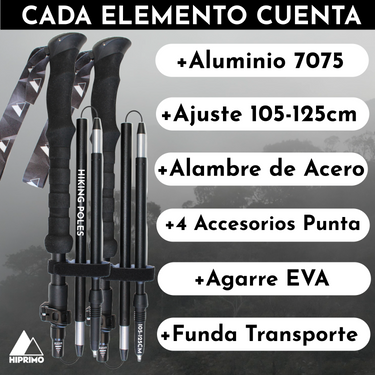 Bastones para Senderismo con AntiShock - Aluminio 7075 + Accesorios de punta + Bandana